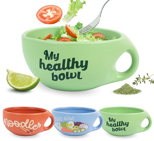 Fisura – Ciotola insalata verde My Healthy Bowl. Grande ciotola colazione originale. Scodella in ceramica 680 ml per zuppa, insalata o cereali. 19,5 cm x 8,5 cm