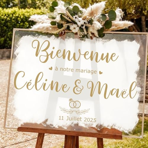 9 Feuilles Stickers Personnalisés Panneau de Bienvenue au Mariage Autocollants de Panneau D'accueil Lettres Français Chiffres Mois Cœur Anneau Décoration DIY pour Accueillez les Invités Fête Mariage