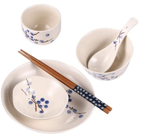 Didiseaon Japanese Style Ceramic Tableware for One Person Including Serving Bowls Dinner Plates and Practical Tableware for Daily Dining