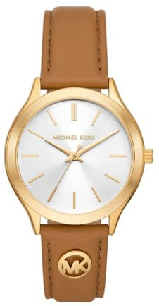 Michael Kors Slim Runway-klocka för kvinnor, 38 mm, kvartsurverk med tre visare och läderarmband
