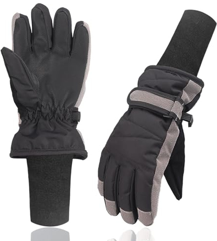 XTACER Kids Ski Snow Gloves Snowboard Winter Warm Cold Weather Gloves for Boys Girls Children (Long Cuff -Black, 10-12 Years)