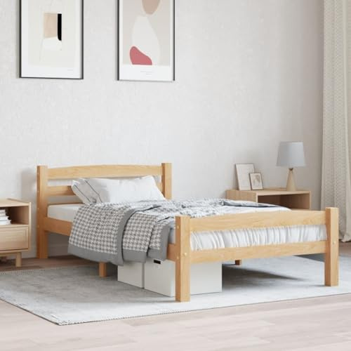 Qnhdfrt Massivholzbett Kiefer 100x200 cm Modernes Bettgestell mit Stabilen Sperrholzlatten Robuste Konstruktion für Langlebigen Komfort für Schlafzimmer und Gästebett