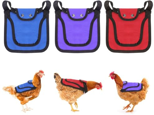 lomdung 3 Stück Hühnersattel, Bequeme Mit Verstellbaren Riemen Hühnerschürze, Rücken und Seitenschutz Hühnerweste, Verschleißfester Schürze, für Huhn Ente Geflügel Rücken (Rot, Blau, Lila)