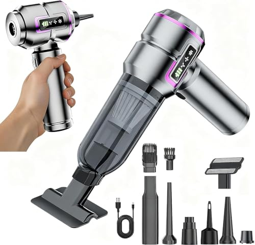 Bwaliffury Aspirador de Mano Potente, 4 En 1 25000 Pa Aspiradora Coche, Pantalla Led, Soplador y Aspirador, Aspirador sin Cable para Coche, para Uso en la Oficina, el hogar, la Cocina, 6000mAh (Gris)