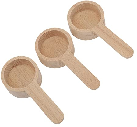 Fyearfly Juego de 3 cucharas medidoras de madera, mango corto para un fácil almacenamiento, precisión para té y condimentos, esencial para la cocina asequible