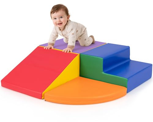 COSTWAY Set di Blocchi in Schiuma per Bambini 4 Pezzi, Set di Costruzioni Morbide in PU + EPE per Sviluppo dei Bambini, Gioco Attivo Interno per Arrampicarsi e Gattonare (Arancione)
