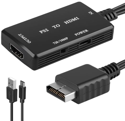 Diconu PS2 to HDMI Converter, PS1/PS2 HDMI Adapter with USB Power Cable, PS HD Adaptor Cable Supports 1080P Output for HDTV Monitor Projector