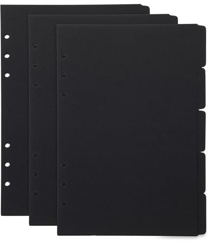 GRADENEVE Separadores de Índice A5 Negros para Carpetas, 15 Piezas Divididas en 3 Sets, Pestañas Reemplazables para Oficina y Hogar, Divisores Organizadores para Documentos y Cuadernos