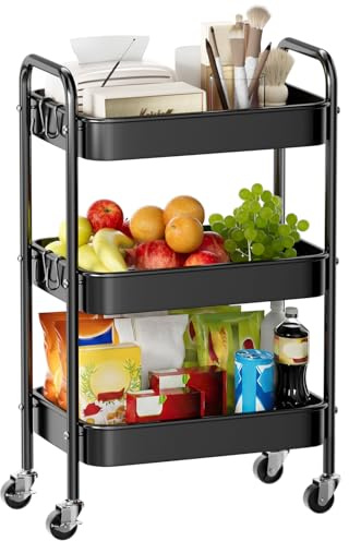 Abiglifty 3 Tier Metal Trolley, Kitchen Trolley on Wheels with Handle