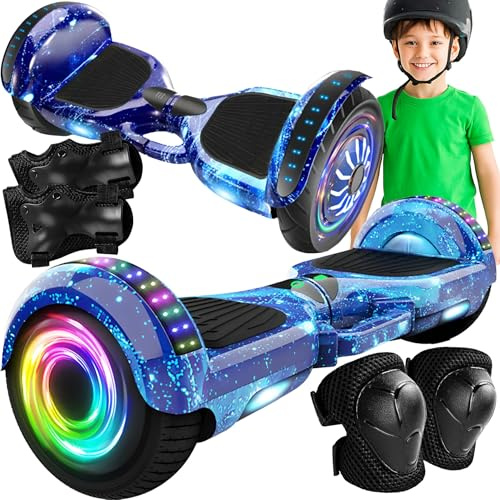 Retoo Hoverboard 6,5 Zoll mit LED & Bluetooth – Self Balance Scooter mit 250W Motor, Musikfunktion & Schutzset, Elektro Hoverboard für Kinder und Einsteiger, Blau