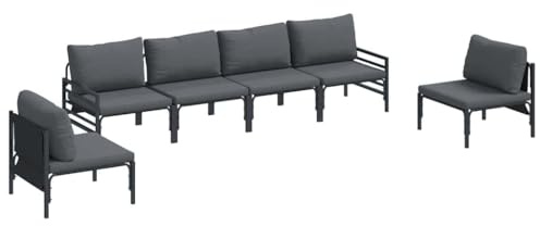 Qnhdfrt Set di 6 divani da giardino, set lounge per terrazza e giardino, gruppo di sedute con tavolino da caffè, mobili modulari per terrazza in acciaio verniciato a polvere con cuscino, nero