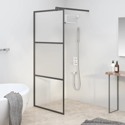 QUAHEAS Duschwand für Walk-In Dusche 80x195 cm ESG Halbmattiert mit Aluminiumrahmen Schwarz, verstellbar bis 80 cm breit, Spritzschutz Seitenwand für barrierefreies Badezimmer