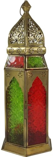 GURU SHOP Orientalische Metall/Glas Laterne in Marrokanischem Design, Windlicht - Modell 9, 41x14x14 cm