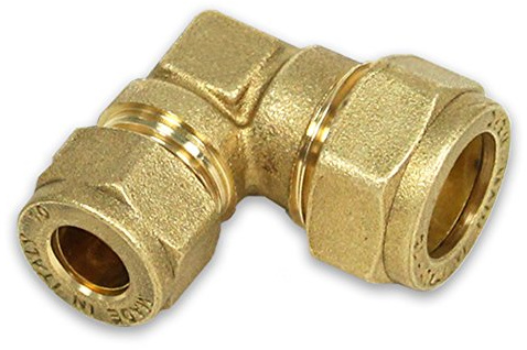 Messing-Klemmverschraubung für Kupferrohre reduziert, 90° Winkel, 15-12mm