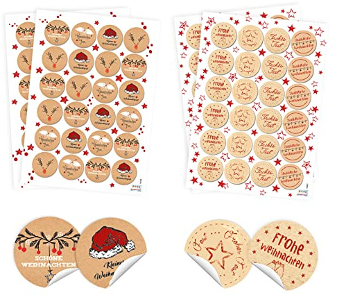 96 Weihnachtsaufkleber rund 4 cm rot weiß schwarz Advent Sticker Banderole Herz Geschenkaufkleber Set Premium Made in Germany Logbuch-Verlag