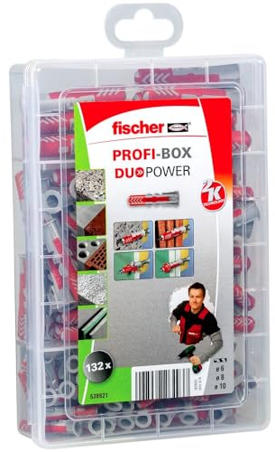 fischer - Profi-Box de 132 chevilles bi-matière et multi-matériaux DUOPOWER / 60 DUOPOWER 6x30, 60 DUOPOWER 8x40 et 12 DUOPOWER 10x50
