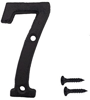 TripDock Numero civico in ferro battuto, 7,6 cm, viti abbinate incluse, nero, numero 7