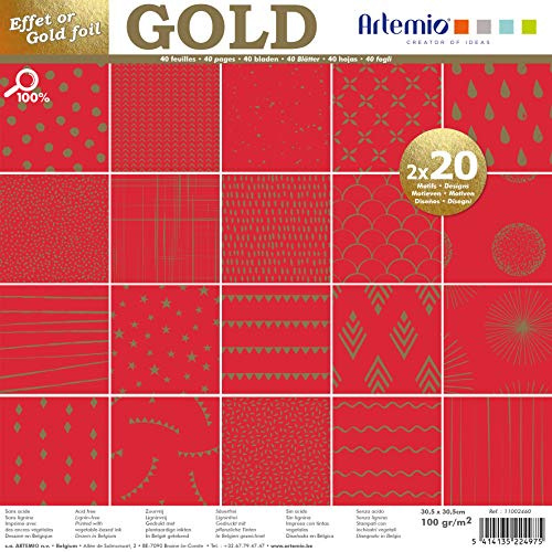 Artemio 30 x 30 cm 40 sidor folie rött guld papper