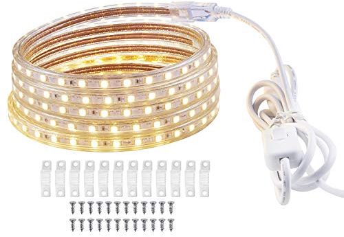 LONCWO LED Streifen 3m, IP65 Wasserdicht LED Band LED Strip Beleuchtung 220V 230V LED Lichtleiste mit Schalter, Warmweiss, 3M