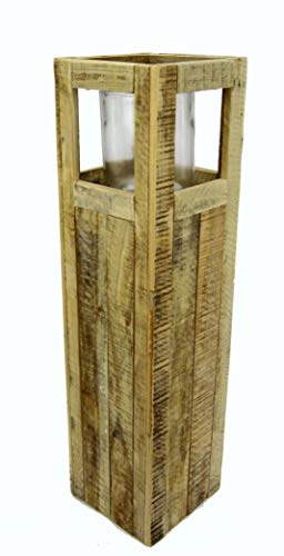 Flair Flower 706790N vindljuspelare glasinsats vindlampa lykta av trä lantlig stil antik brun alpenhatt Shabby, natur, ca 21 x 21 x 80 cm