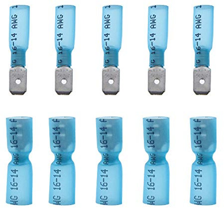 Yosawo 100 pieces Fully Insulated Heat Shrink Spade Connectors Quick Disconnect Female/Male Wire Crimp Terminals 16-14 AWG Blue (RSGML)