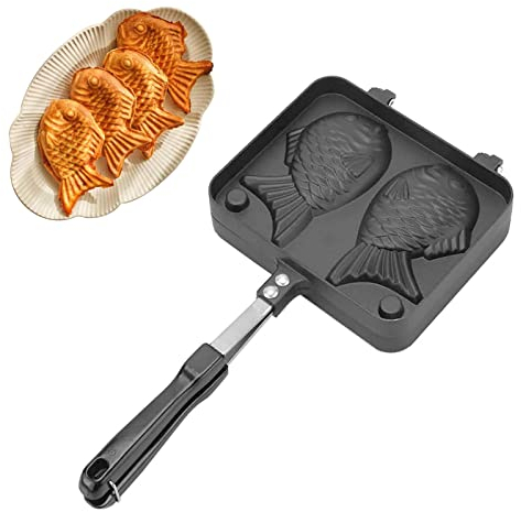 Tomotato Sartén para Gofres en Forma de Pez, Sartén Antiadherente de Doble Cara, Molde para Hornear, Material de Aluminio, para Cocina Casera, Cafeterías y Fiestas