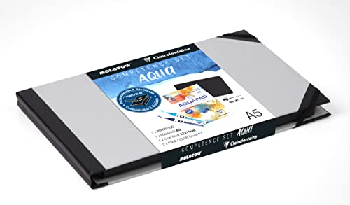 Clairefontaine 975902C - COMPETENCE SET Aquarell, Zeichenmappe hellgrau mit 1 Aquapad DIN A5, 1 Crok'Book 11x17cm, 2 Aqua Color Brush, 1 Set