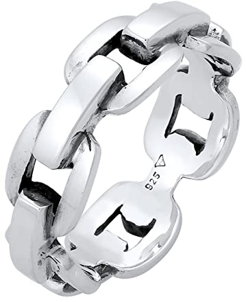 Kuzzoi Anillo de hombre macizo (8 mm) en diseño de cadena de ancla, anillo de banda para hombres de plata de ley 925 pulida