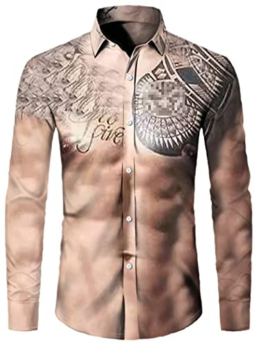 WEGUKRI La camisa fresca de los botones de la impresión del modelo 3D del músculo, los hombres imprimieron los tops largos de, Color 4, 4XL