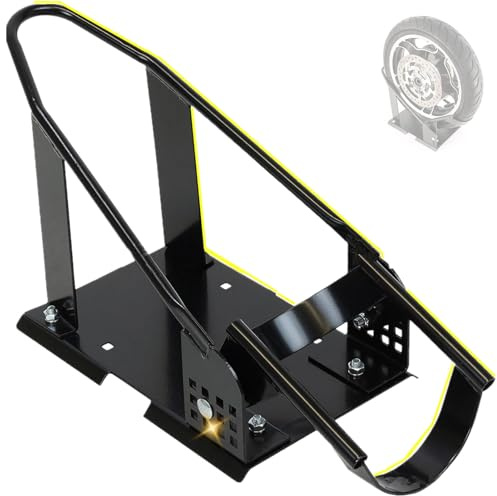 MOTOOS Motorcycle Wheel Chock for 15”–21” Front Tires, Adjustable & Removable Steel Wheel Chock Stand, One-Person Loading for Trailer, Garage & Transport (Black)