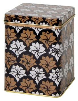 Lotus Dream - Retro/Vintage Style Square Tea Caddy/Kitchen Storage Tin - Copper & Cream (200 g) - 9 x 9 x 11 cm