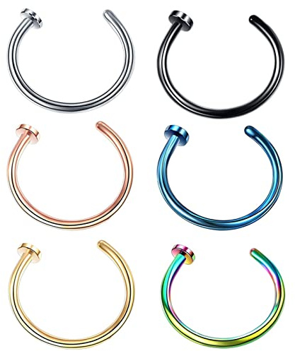 AMDXD Piercing Nasenstecker 20G, Edelstahl Nasenring Rosegold C Form, Lippen Piercing Ringe Ohrringe Schmuckset für Herren Damen, 6STK