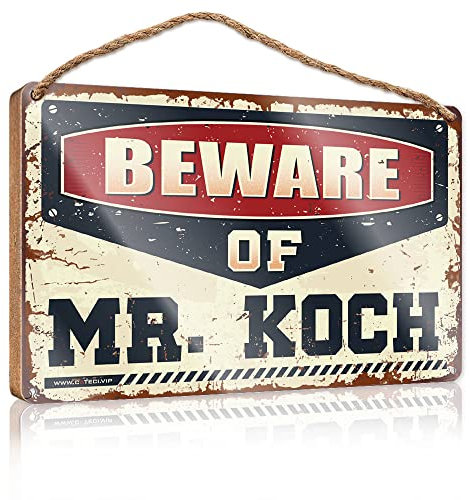 Holzschild Beware of Mr. Koch, Pool-Dekoration, Zuhause, zum Aufhängen (Größe: 15 x 28 cm)