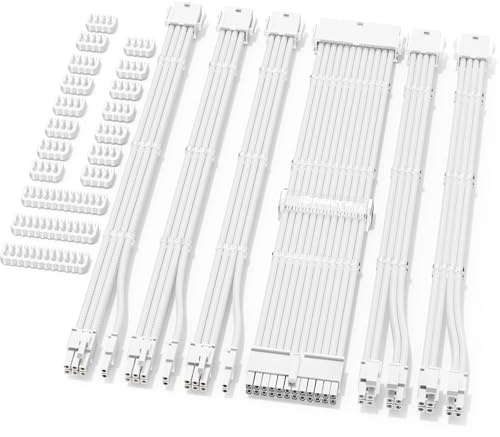 Sirlyr Perlweißes Netzteil-Verlängerungskabel-Set, maßgeschneidertes Netzteilkabel für PC Build 16AWG 24pin ATX / 8 (4+4) Pin EPS CPU-Kabel / 8 (6+2) Pin PCI-E GPU PSU Kabel 6 Stück mit Kabel
