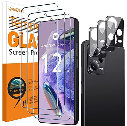 QsmQam 3 Piezas Protector de Pantalla para Xiaomi Redmi Note 12 Pro 5G/Note 12 Pro+ 5G/Note 12 Pro Plus 5G + 3 Piezas Protector de Lente de Cámara,Dureza 9H Cristal Templado,Anti Arañazos,Sin Burbujas