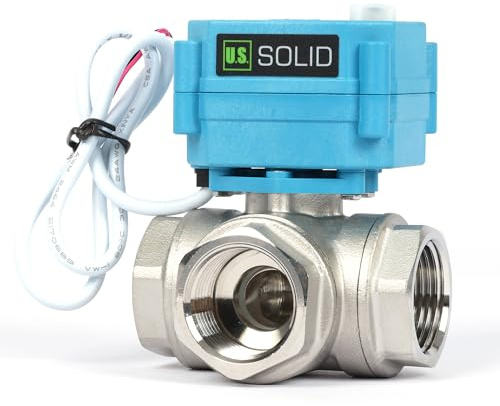 Electric 3 Way Motorized Ball Valve - Heavy Duty Multipurpose L Type Water Shutoff Valve - 3 Way Valve with Manual Function, Standard Port by U.S. Solid
