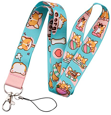 hansum Schlüsselbänder für Hals, personalisierte Schlüsselbänder mit Sicherheitsschnalle, für Ausweishalter, Schlüssel, Arbeitserlaubnisse, Handys(Corgi)