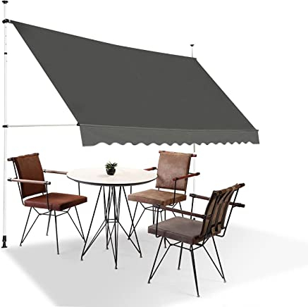 Markise 4m Breit Sonnenschutz Balkon Ohne Bohren mit Kurbel, Gelenkarmmarkise Klemmmarkise Standmarkise für Terrasse, Türen, Fenster, Decks, Veranda, Hinterhof, Garten ( Color : Gray(white stand) )