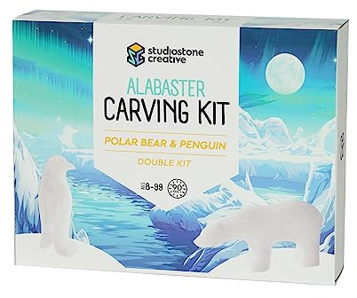 STUDIOSTONE CREATIVE Eisbär und Pinguin Alabaster Speckstein Skulptur Steinschnitzerei DIY Kunst Handwerk Kit Kinder Erwachsene
