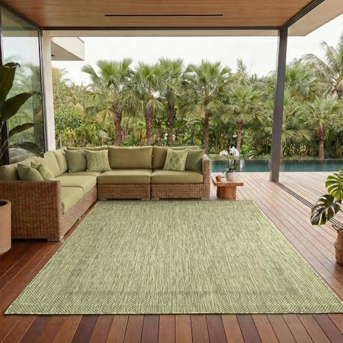 Outdoor Teppich Wetterfest Einfarbiges Design Terrasse Balkon Teppich Küche Garten Sisal-Look Küchenteppich Läufer Flur, Größe: 240 x 340 cm, Farbe: Grün
