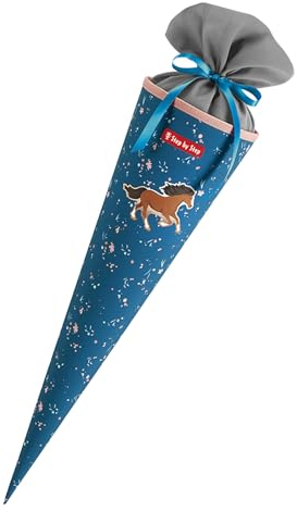 Step by Step Schultüte „Wild Horse Ronja“, passend zum Schulranzen, aus recycelten PET-Flaschen, Verschluss aus Stoff, 5L Füllvolumen, 70 cm Höhe, für die 1. Klasse, blau