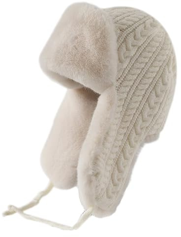 Wintermütze Fliegermütze Russen Mütze Winddicht Hut mit Ohrenklappen Damen Kunstfellmütze Trappermütze