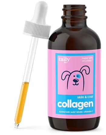 Taily Liquid Collagen for Dogs Skin and Coat Supplement, Cats | Taily Liquid Premium Grass-fed Collagen | Itch Relief for Dogs with Allergies, Biotin, Vitamin C and Hyaluronic Acid | Made in USA