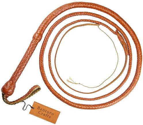 Bantoro Crafts Marrone Frusta in Pelle di Canguro Bullwhip16 Trecce Fili Pelle Intrecciata Frusta Che schiocca Forte (10 Piedi (3 Metri))