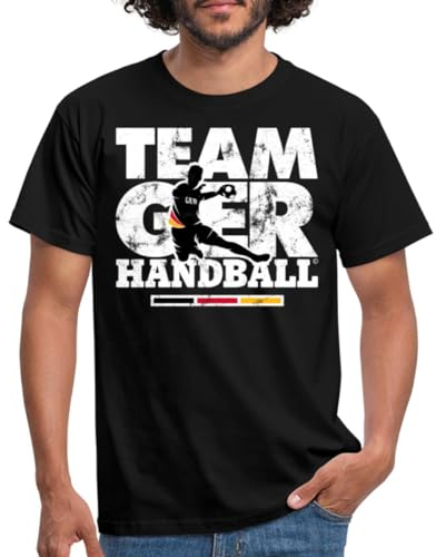 Spreadshirt Team Germany Handball Spieler-Print mit Deutschlandflagge Männer T-Shirt, M, Schwarz