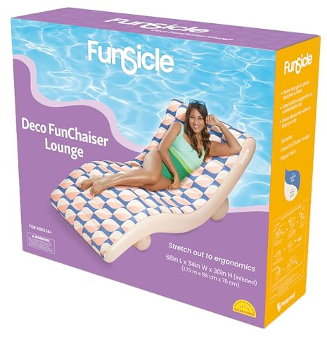 Funsicle: Deco FunChaiser Lounge - Blue & Cream, Inflatable Pool & Water Float, 68x34x30, Contoured Design, Drink Holder, 220 lb Capacity