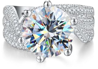 Winglove ✦Valentinstag Geschenk Moissanite Ringe Silber 925 Damen 5 ct Drei Reihen voller Diamantringe Moissanit Diamant, VVS1 Reinheit D Farbe, Geschenke für Frauen.[5ct,56.5(18.2)]