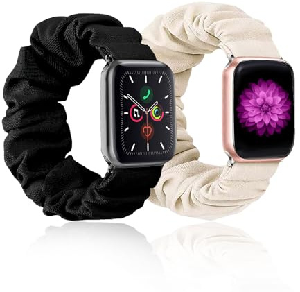 2Pcs Bracelets Scrunchie Élastique pour Apple Watch Séries 1/2/3/4/5/6/7/8 SE 38 mm, 40 mm, 41 mm, Scrunchie Strap Montre Remplacement Compatibles avec Apple Watch Band pour Femme Fille