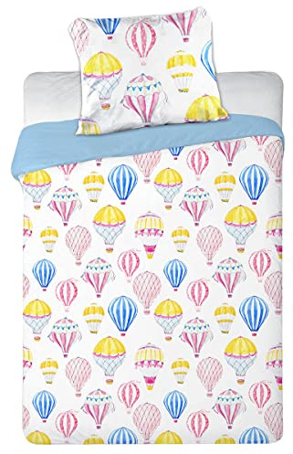 Faro Kinder Baby Bettwäsche Wendemotiv Heißluftballons bunt Bettdecke 100 x 135 + Kopfkissen 40 x 60 cm 100% Baumwolle
