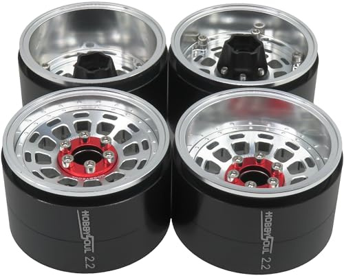 hobbysoul RC 2.2 Beadlock Wheels Adjustable Offsets Rims Wide 40mm Silver 2.2 RC Wheels For Gen8 Everest gen 7 Pro / SCX10 Capra / TRX4 AMG 6x6, (4-Pack)